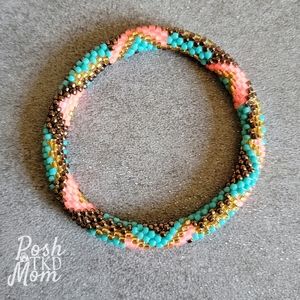 Glass Bead Bracelet (Blue/Pink/Brown/Gold) - NWOT